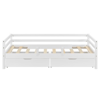Pat copii cu sertare pentru lenjerie Reykholt H200, en.casa, 206 x 96 x 51,5 cm, lemn/furnir, alb Pat copii cu sertare pentru lenjerie Reykholt H200, en.casa, 206 x 96 x 51,5 cm, lemn/furnir, alb