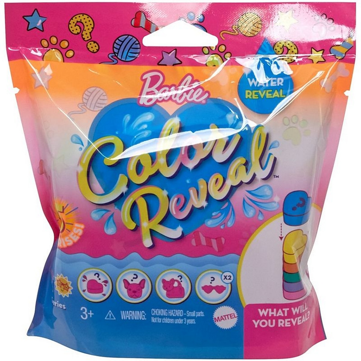 Figurina Barbie Colour Reveal Animalut surpriza in punguta, 5 piese