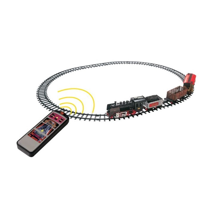 Set tren OrientExpress de jucarie cu sunet si lumina, coso, locomotiva, trei vagoane si sine, 1.6x1.3 m