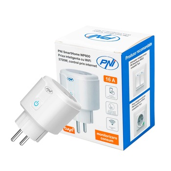 Priza inteligenta PNI SmartHome WP800, Wi-Fi, 16A, app Tuya Smart, compatibil Amazon Alexa/Google Home, Alb Priza inteligenta PNI SmartHome WP800, Wi-Fi, 16A, app Tuya Smart, compatibil Amazon Alexa/Google Home, Alb