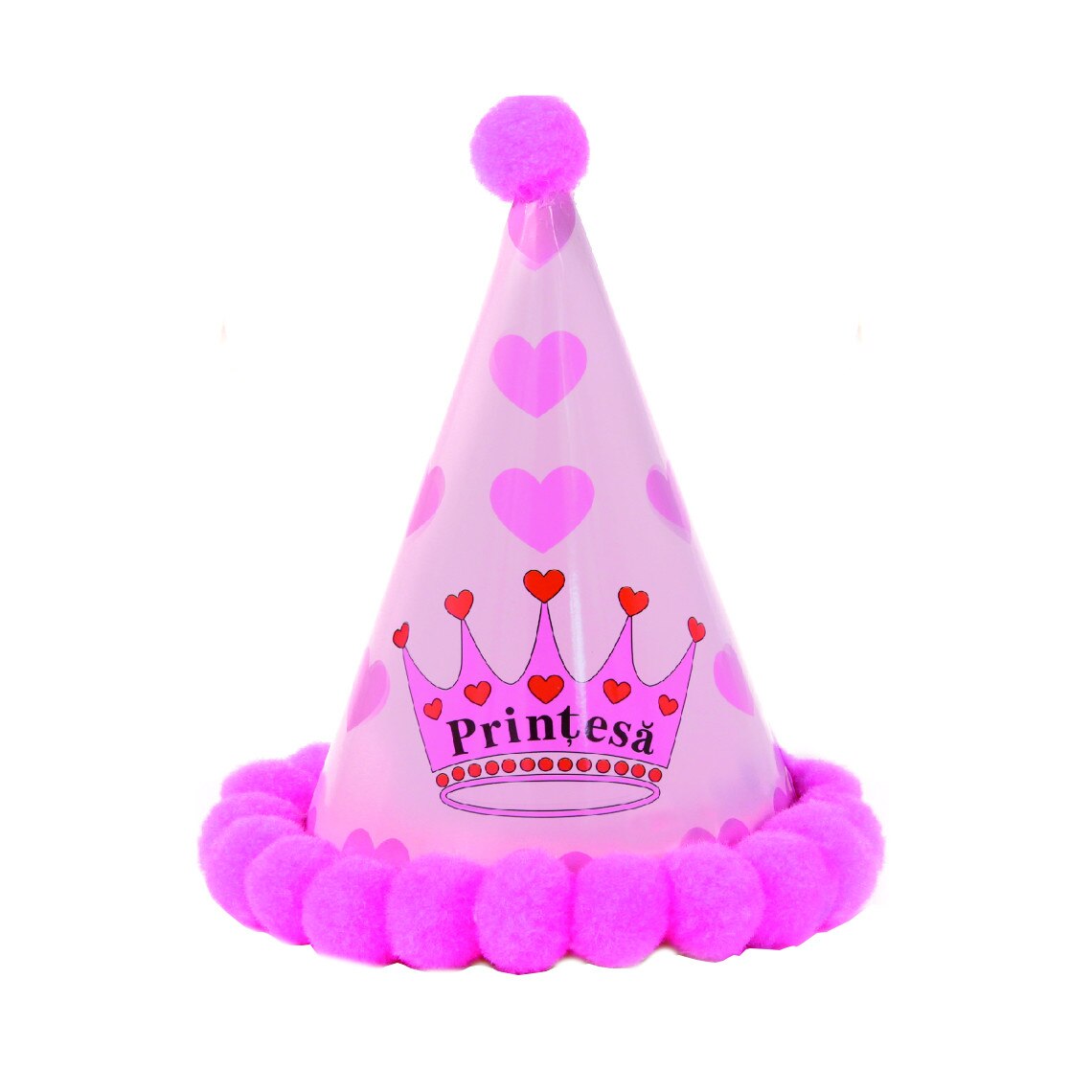 Set 8 coifuri “printesa” cu inimioare, roz , 24/19.5 cm