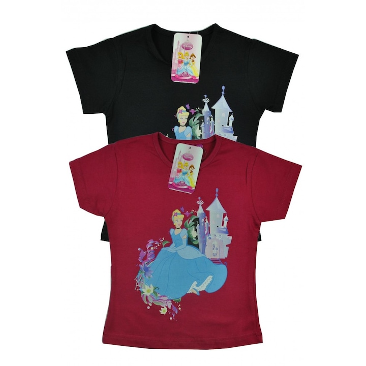 Set tricouri pentru fete, Disney, Bumbac, Marime 98 cm, Mov/Negru