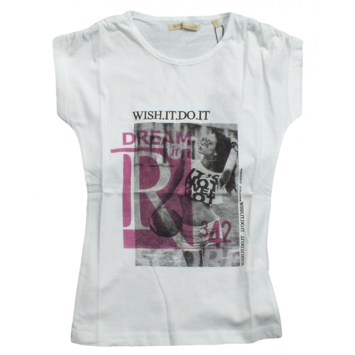 Tricou fetita, Emoi, Bumbac, Alb, 128 cm