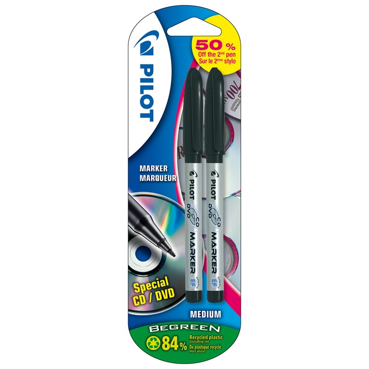 Marker permanent Pilot Begreen, pentru CD/DVD, Negru