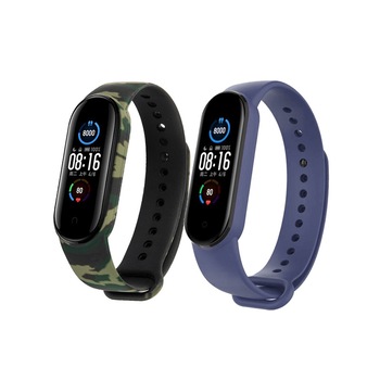 Set 2 curele din silicon pentru bratara smart Xiaomi Mi Band 5, verde camuflaj, albastru Set 2 curele din silicon pentru bratara smart Xiaomi Mi Band 5, verde camuflaj, albastru