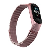 curea metalica tip plasa pentru bratara fitness xiaomi mi band 5 cu prindere magnetica  roz imagen 12_0_
0