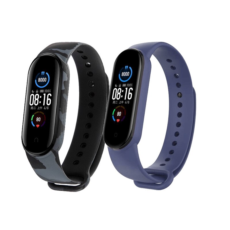 Set 2 curele din silicon pentru bratara smart Xiaomi Mi Band 5, gri camuflaj, albastru