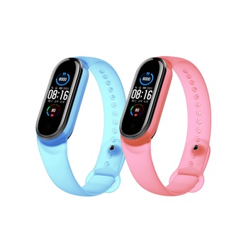 Set 2 curele din silicon transparent pentru bratara smart Xiaomi Mi Band 5, rosu, albastru Set 2 curele din silicon transparent pentru bratara smart Xiaomi Mi Band 5, rosu, albastru