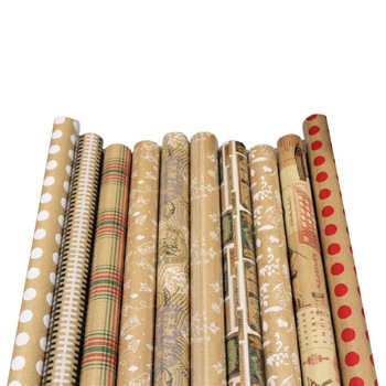 Set 50 bucati, hartie pentru ambalat cadouri, Kraft Vintage, 200x70 cm, modele diverse Set 50 bucati, hartie pentru ambalat cadouri, Kraft Vintage, 200x70 cm, modele diverse