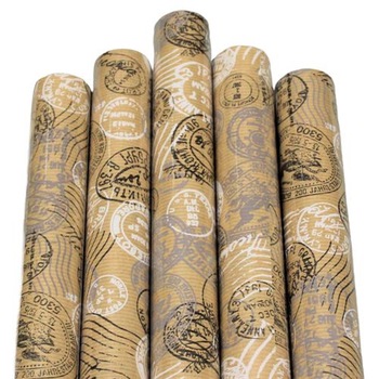 Set 5 bucati, hartie pentru ambalat cadouri, Kraft Vintage, 200x70 cm, Stamps Set 5 bucati, hartie pentru ambalat cadouri, Kraft Vintage, 200x70 cm, Stamps