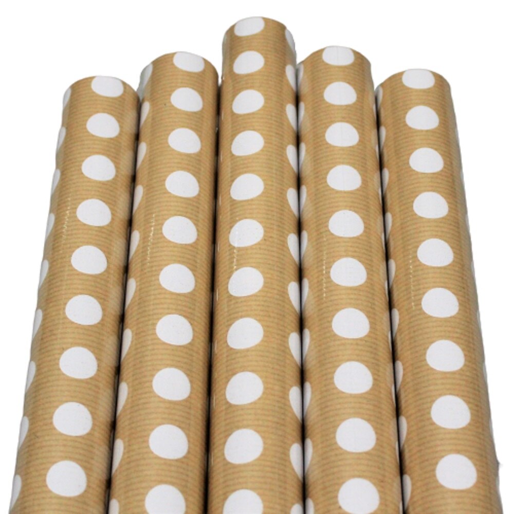 Set 5 bucati, hartie pentru ambalat cadouri, Kraft Vintage, 200x70 cm, White Dots