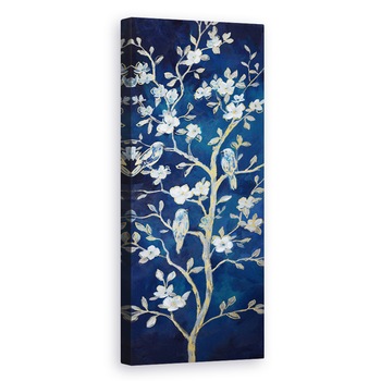Tablou canvas - Natura, Copac, Flori, Pasari, Indigo, Pictura, 40 x 120 cm Tablou canvas - Natura, Copac, Flori, Pasari, Indigo, Pictura, 40 x 120 cm