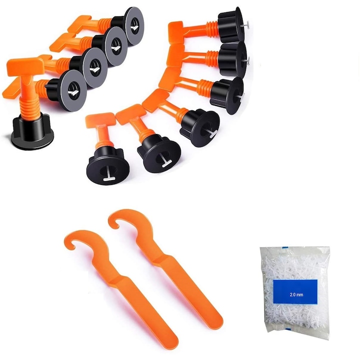 Комплект от 100 пръчки за многократна употреба 1,5 mm Smart Metal tile нивелираща система и 200 круциулита 2,0 mm