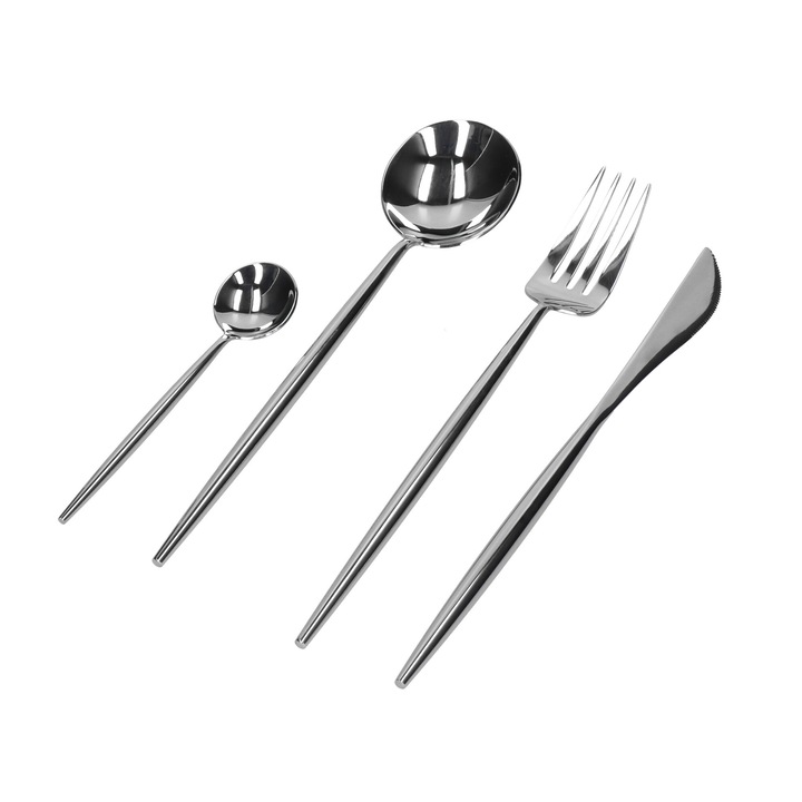 Set de tacamuri portugheze 24 de piese, argintiu lucios, 18,7-23 cm