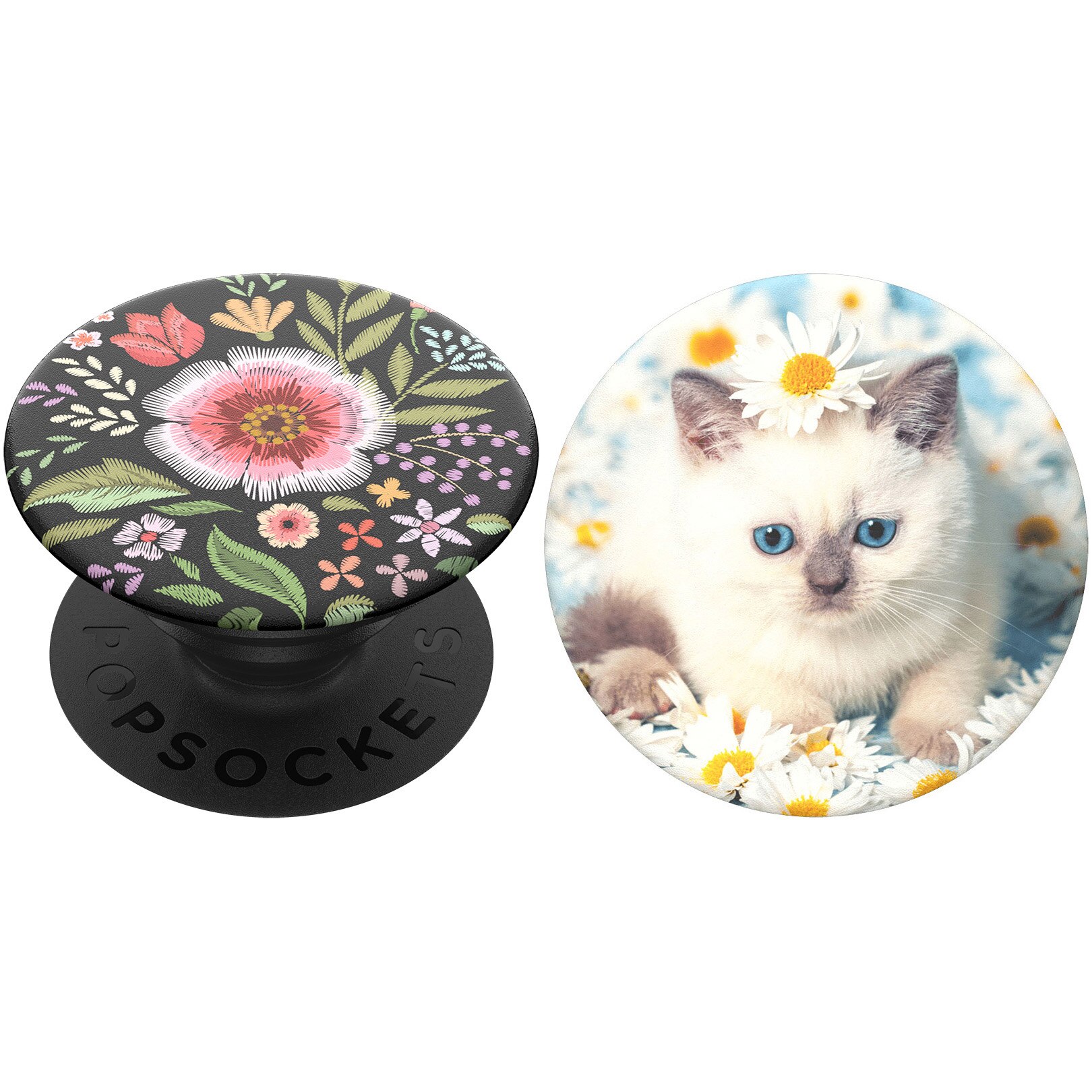 Pachet Popsockets PopGrip Flower Flair + PopTop Purr-Fect Flower, Capac de schimb pentru PopGrip