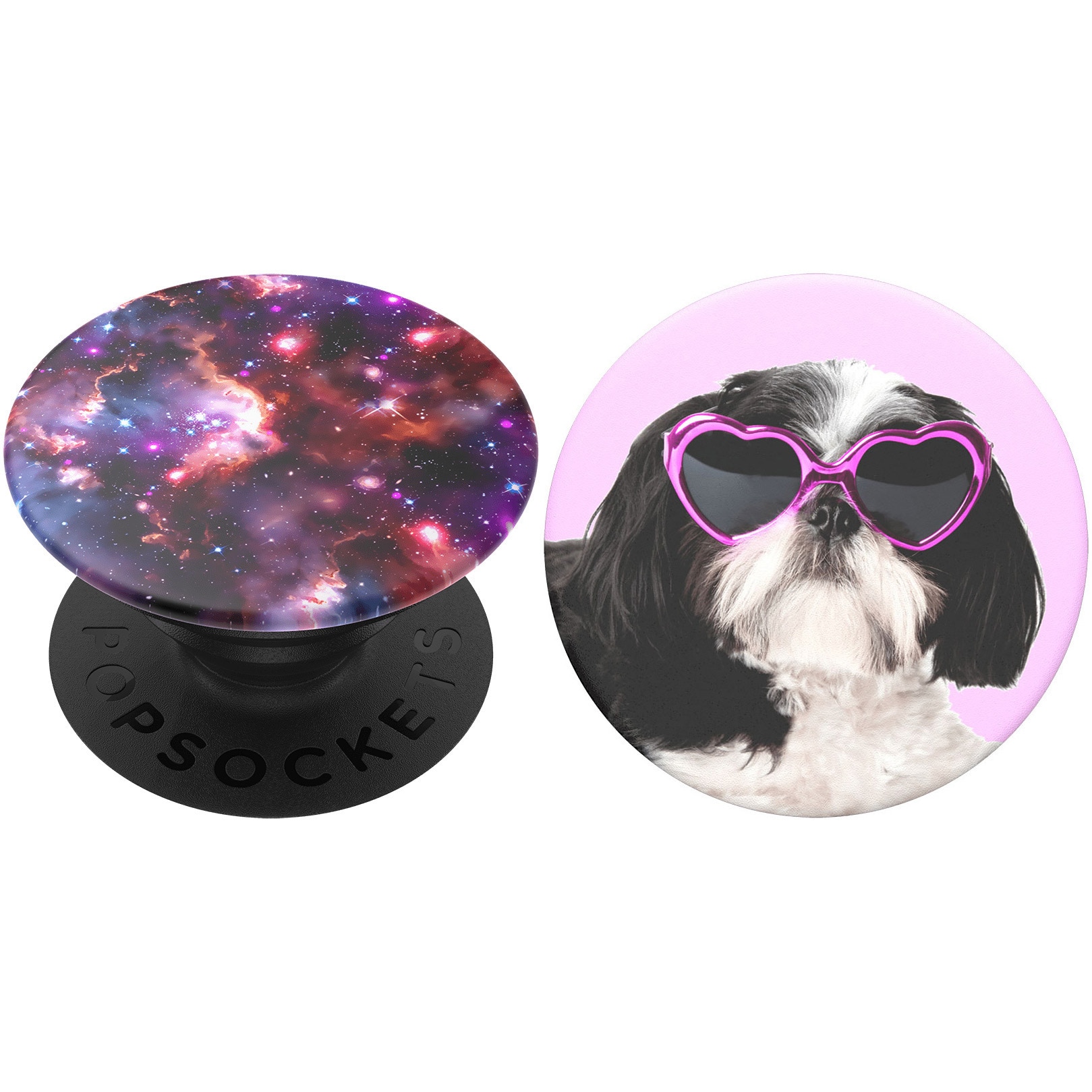 Pachet Popsockets PopGrip Dark Nebula + PopTop Sassy Shih Tzu, Capac de schimb pentru PopGrip