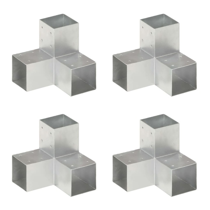 Set de 4 conectori de grinda, vidaXL, Metal, 91 x 91 mm, Argintiu