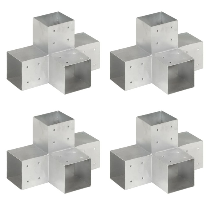 Set de 4 conectori de grinda, vidaXL, Metal, 101 x 101 mm, Argintiu
