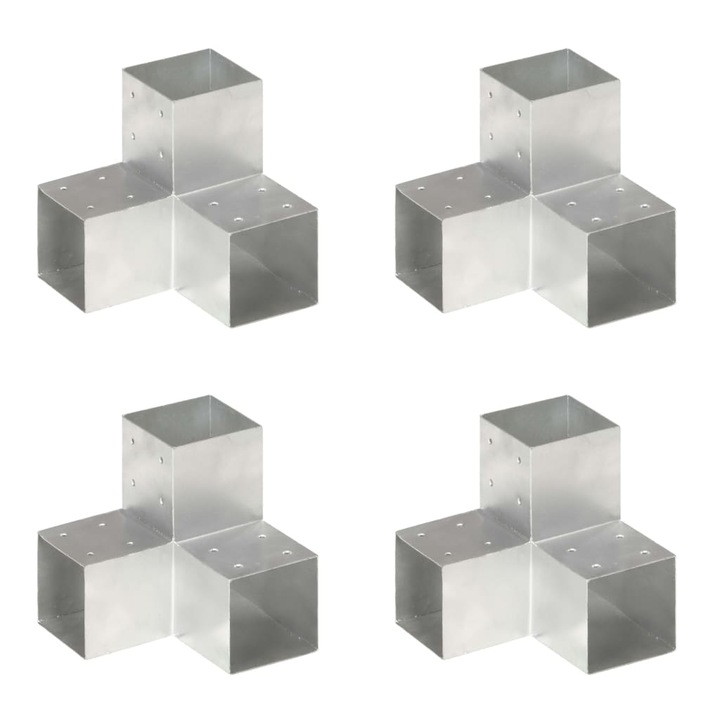 Set de 4 conectori de grinda, vidaXL, Metal, 101 x 101 mm, Argintiu