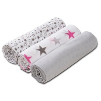 Set 3 paturici muselina 78x78 cm Kidizi Pink Stars, 100% bumbac