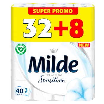 Hartie igienica Milde Sensitive, 3 straturi, 32+8 role Hartie igienica Milde Sensitive, 3 straturi, 32+8 role