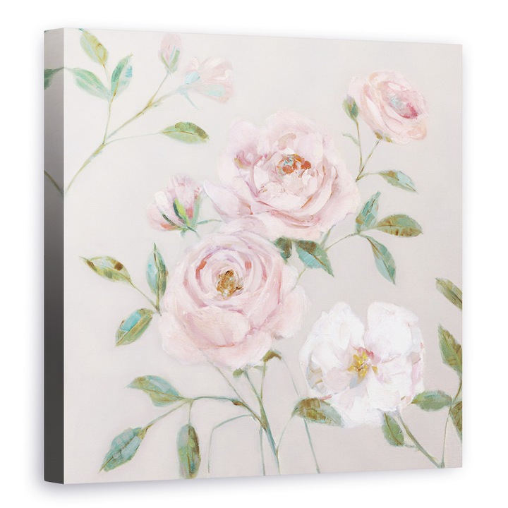 Tablou canvas - Trandafiri Langa Coliba II, Flori, Roz, Pictura, 60 x 60 cm