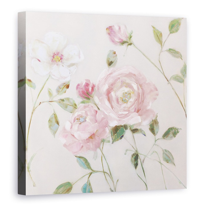 Tablou canvas - Trandafiri Langa Coliba I, Flori, Roz, Pictura, 40 x 40 cm