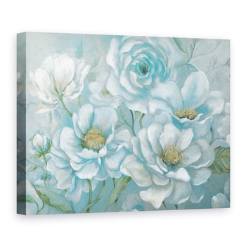 Tablou canvas - Flori Albe, Albastru, Pictura, 75 x 100 cm Tablou canvas - Flori Albe, Albastru, Pictura, 75 x 100 cm