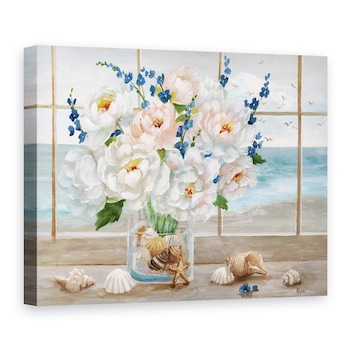 Tablou canvas - Flori, Vaza, Scoici, Plaja, Pasari, Pictura, 90 x 120 cm Tablou canvas - Flori, Vaza, Scoici, Plaja, Pasari, Pictura, 90 x 120 cm