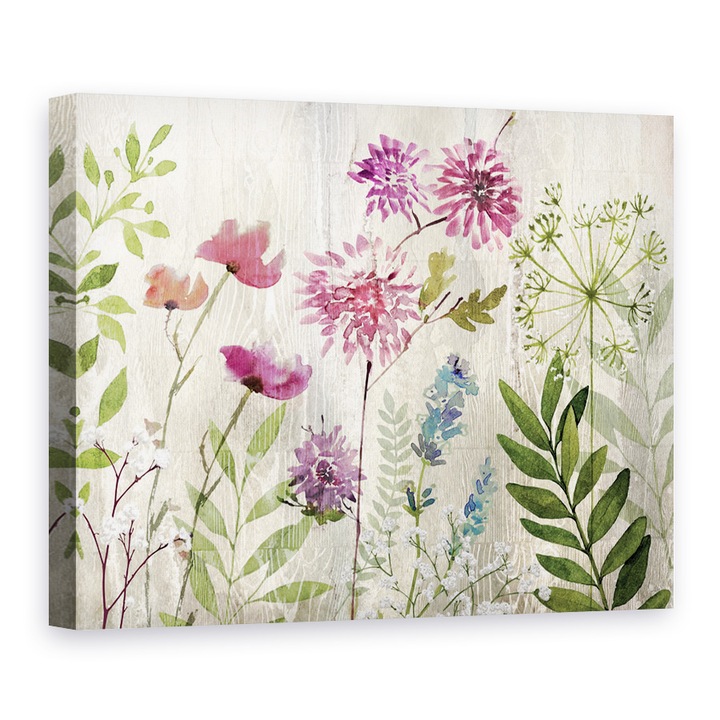 Tablou canvas - Flori, Pictura, Violet, Alb, Roz, Albastru, 60 x 80 cm