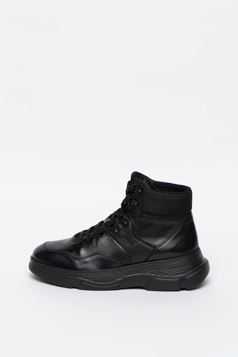 Geox, Ghete de piele, cu sireturi Macaone, Negru, 36