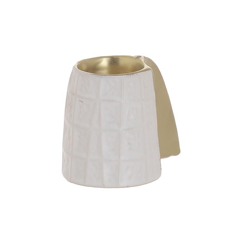 Suport lumanare, din ceramica, alb/auriu, 10Χ7Χ8 cm