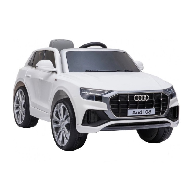 Masinuta electrica cu scaun de piele si roti din cauciuc EVA Audi Q8 White