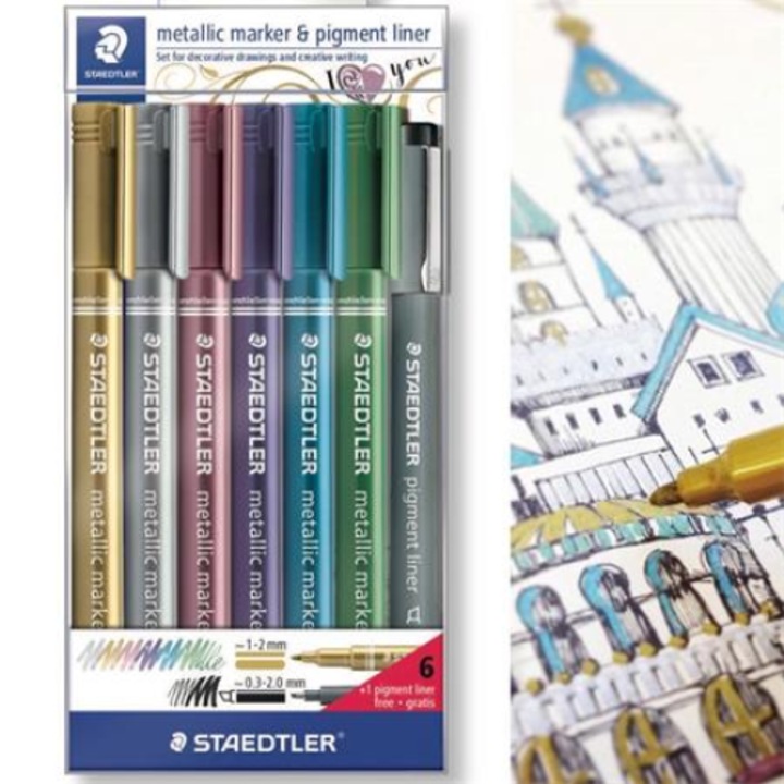 Комплект от 6 броя маркери с линер Staedtler 8323-SWP6P, Метални