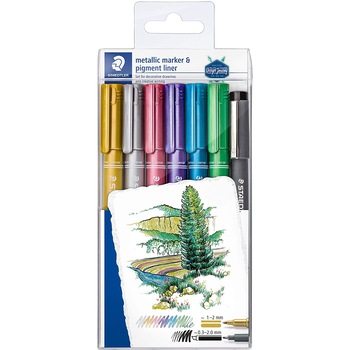 Set 6 markere metalice + liner gratis Staedtler 8323-SWP6P Set 6 markere metalice + liner gratis Staedtler 8323-SWP6P