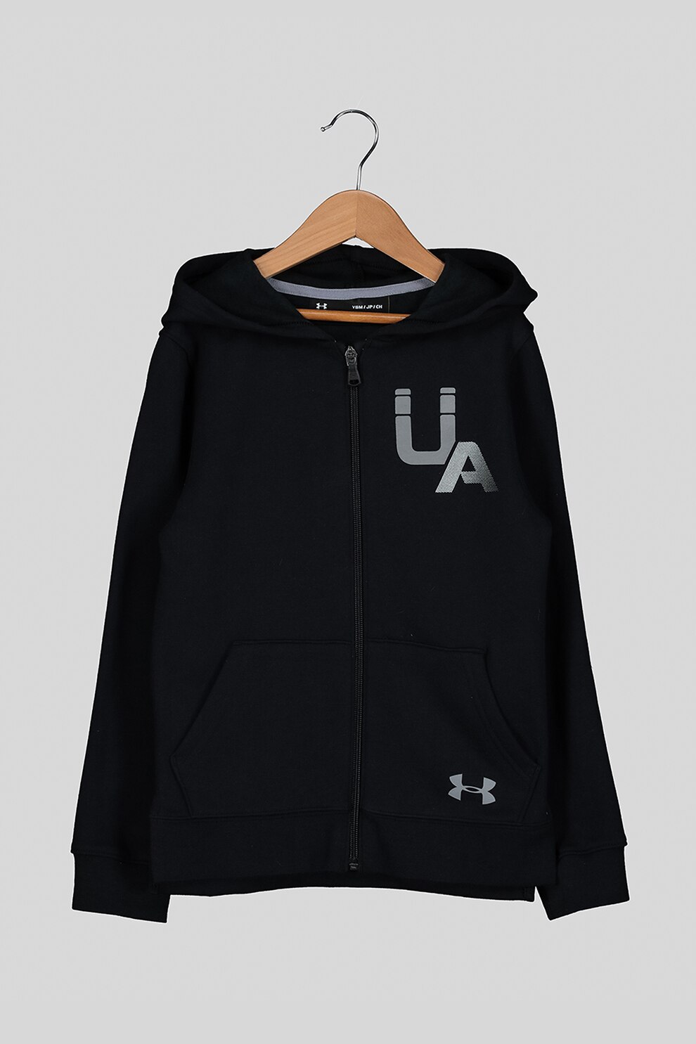 Under Armour, Hanorac cu fermoar si imprimeu logo Rival, 149-160 CM, Negru/Gri