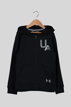 Under Armour, Hanorac cu fermoar si imprimeu logo Rival, 149-160 CM, Negru/Gri Under Armour, Hanorac cu fermoar si imprimeu logo Rival, 149-160 CM, Negru/Gri