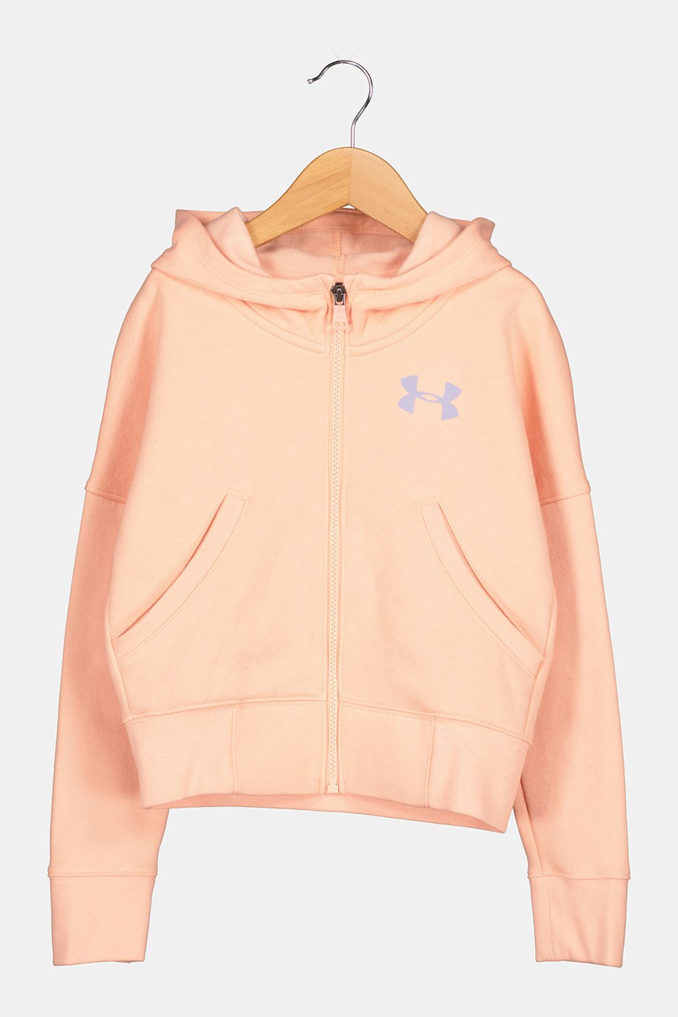 Under Armour, Hanorac cu fermoar si imprimeu logo Rival, Roz somon