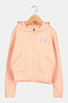 Under Armour, Hanorac cu fermoar si imprimeu logo Rival, Roz somon Under Armour, Hanorac cu fermoar si imprimeu logo Rival, Roz somon