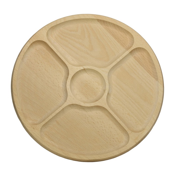 Platou rotativ OnemisFlot, 5 compartimente, lemn masiv, 33 cm