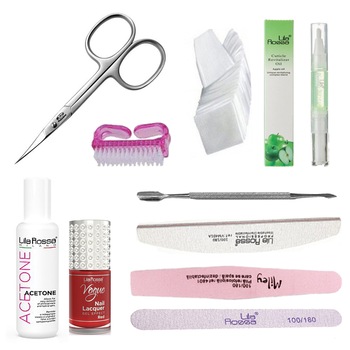 Kit complet manichiura Fideo cu oja, forfecuta unghii, 3 x pile, acetona, servetele si ulei cuticule pentru unghii Kit complet manichiura Fideo cu oja, forfecuta unghii, 3 x pile, acetona, servetele si ulei cuticule pentru unghii