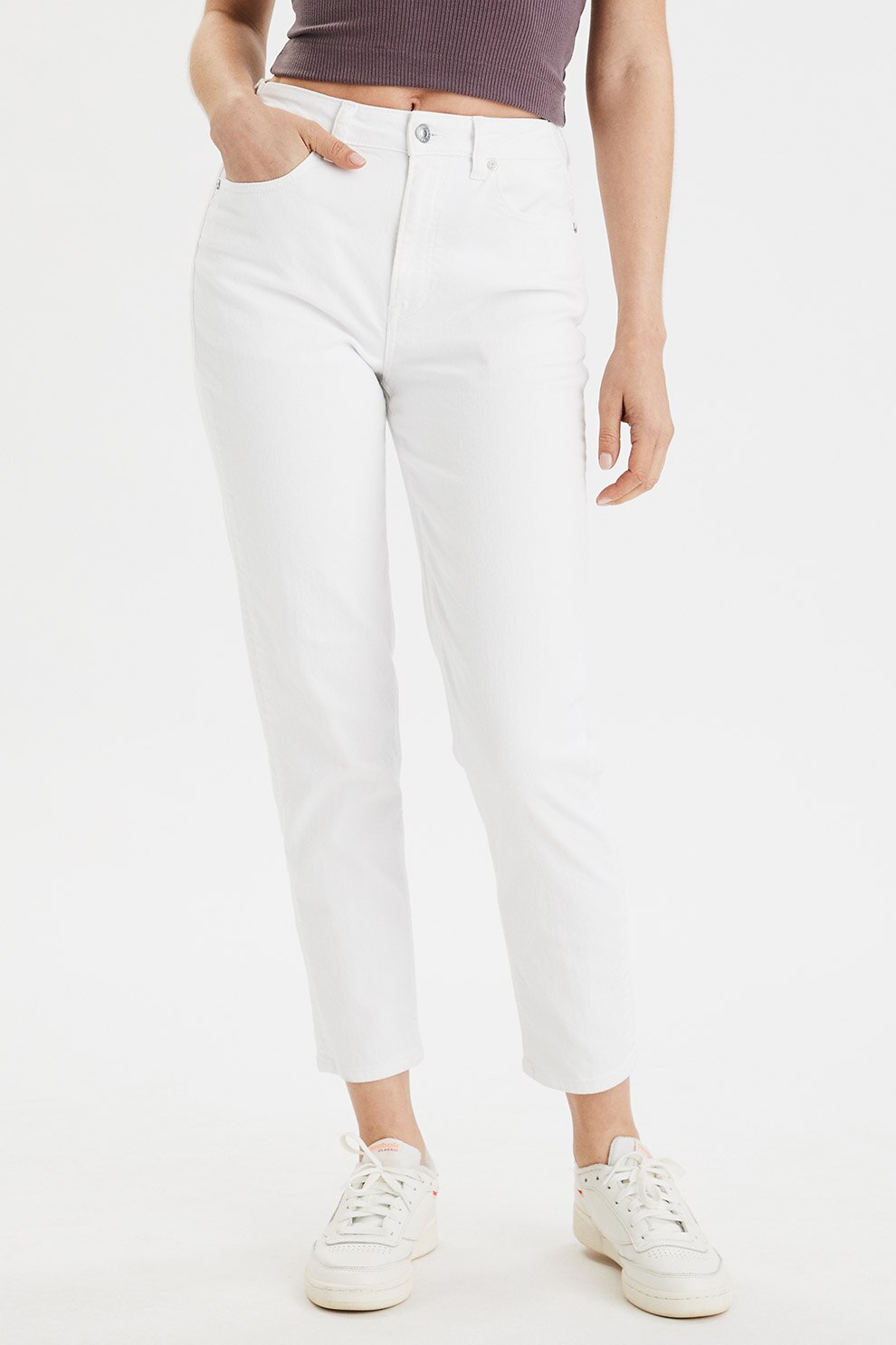 American Eagle, Blugi crop mom fit, Alb, 27