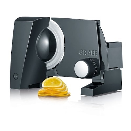 Feliator electric universal de alimente Graef, SlicedKitchen S10002, cu placa de acoperire a lamei pentru feliere perfecta, design compact, motor Eco, multifunctional, usor de folosit, negru