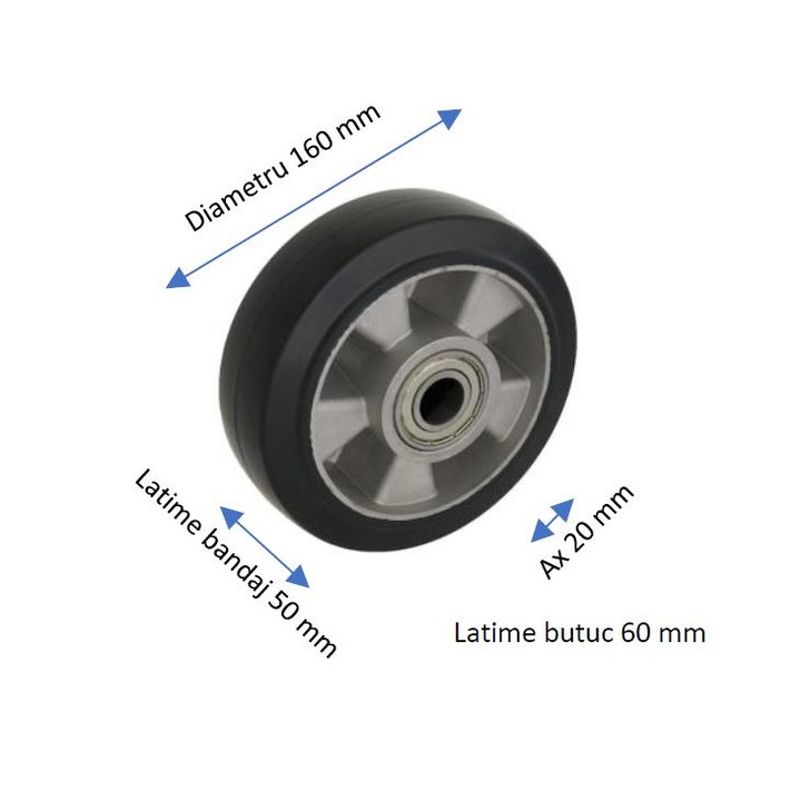 Roata pentru transpaleti, cauciuc elastic, diametru 160 mm, 350 kg, EAK160/50-20, Rolpack
