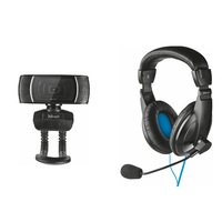 Set Office 2 in 1 Casti cu microfon si camera web Trust pentru PC si Laptop, Negru