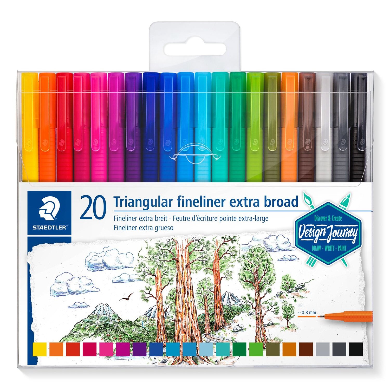 Set Fineliner triplus extra broad Staedtler 08MM 20CUL ST-338-SB20-C