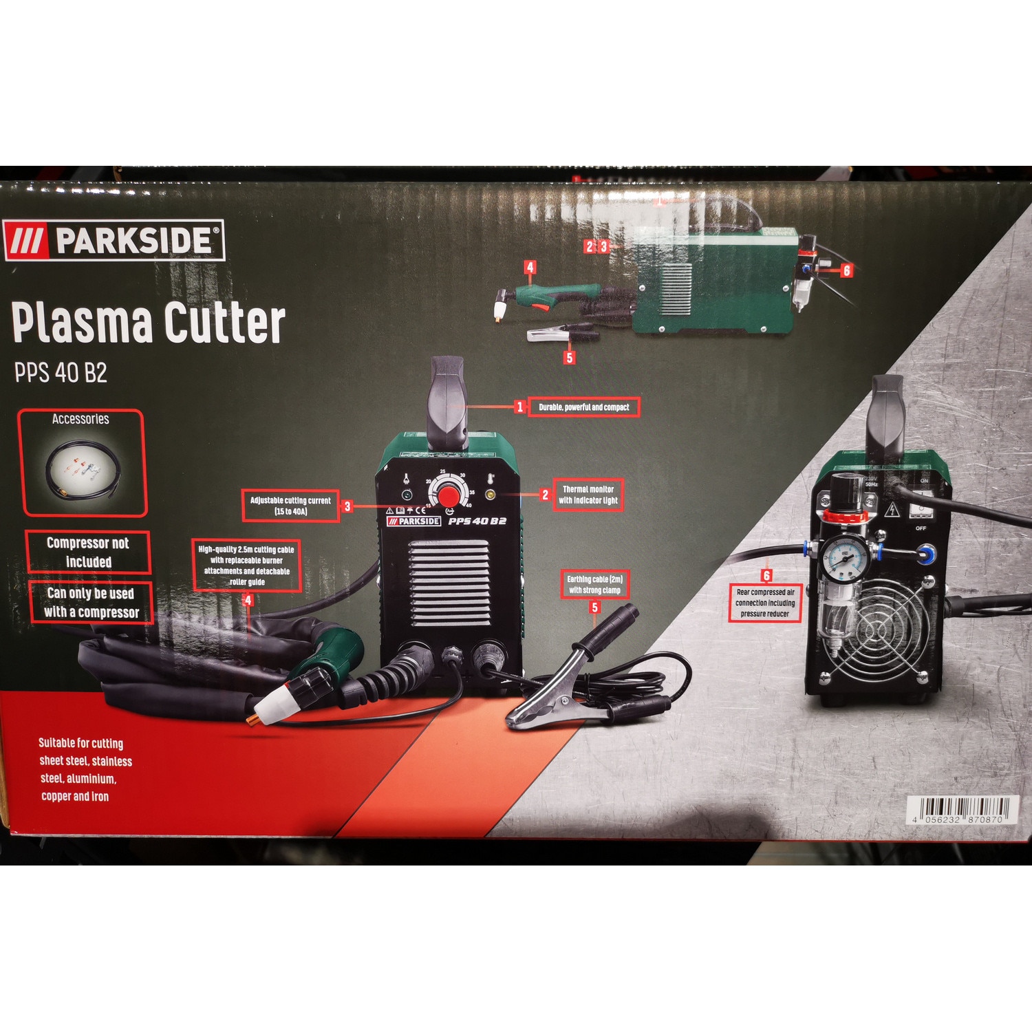 ParkSide PPS 40 B2 Plasma Cutter | 4 - 4,5 bar / 15A - 40A kompresszoros  plazmavágó