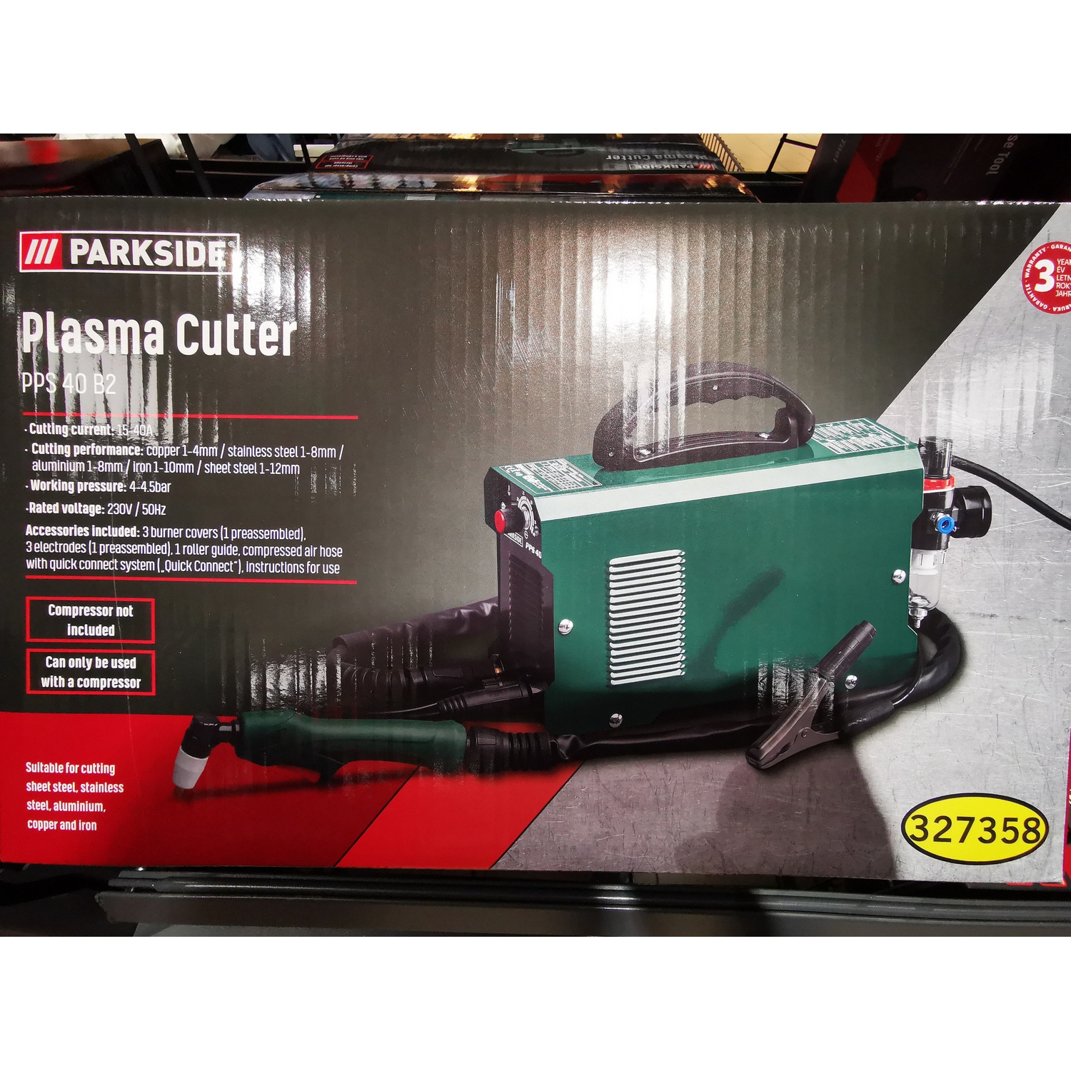 ParkSide PPS 40 B2 bar Cutter plazmavágó 40A kompresszoros | - - / 4,5 Plasma 4 15A