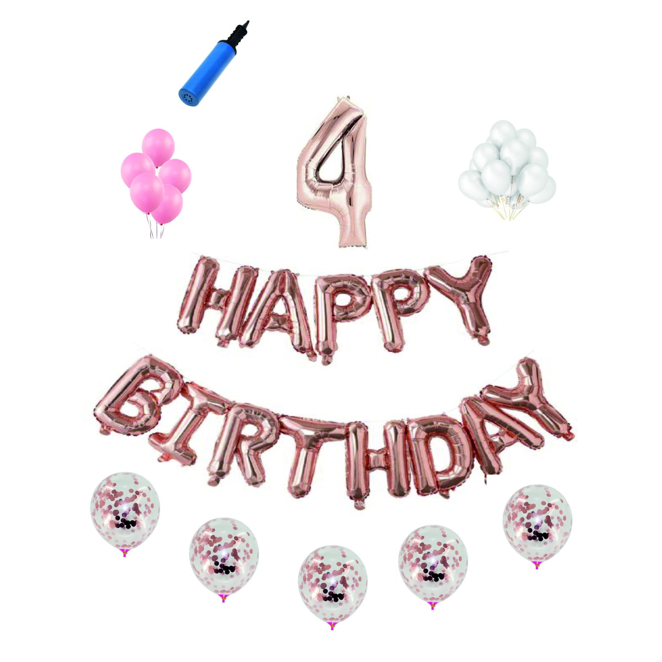 Set complet Happy Birthday , 4 ani, roz gold