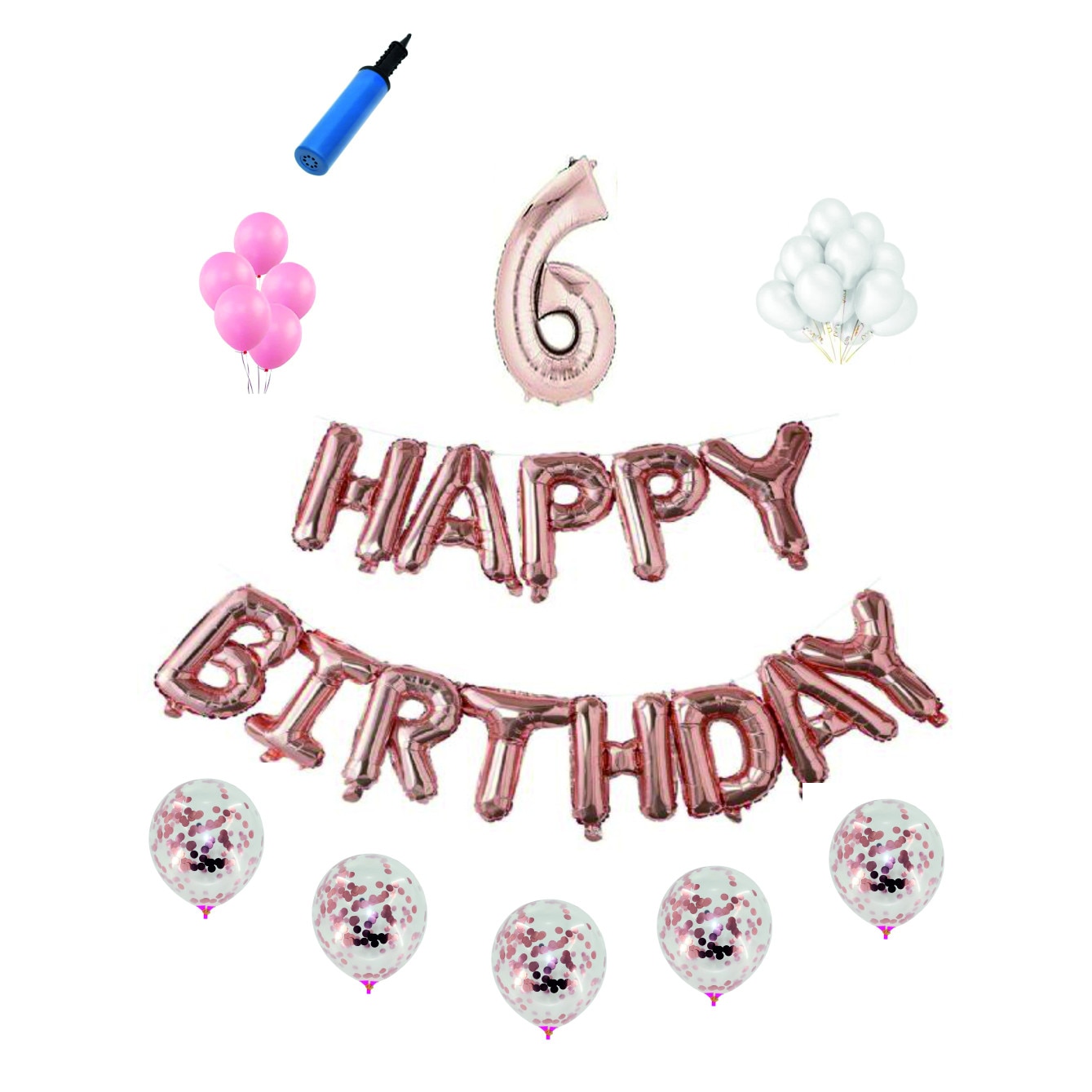 Set complet Happy Birthday , 6 ani, roz gold, cifra 1 metru